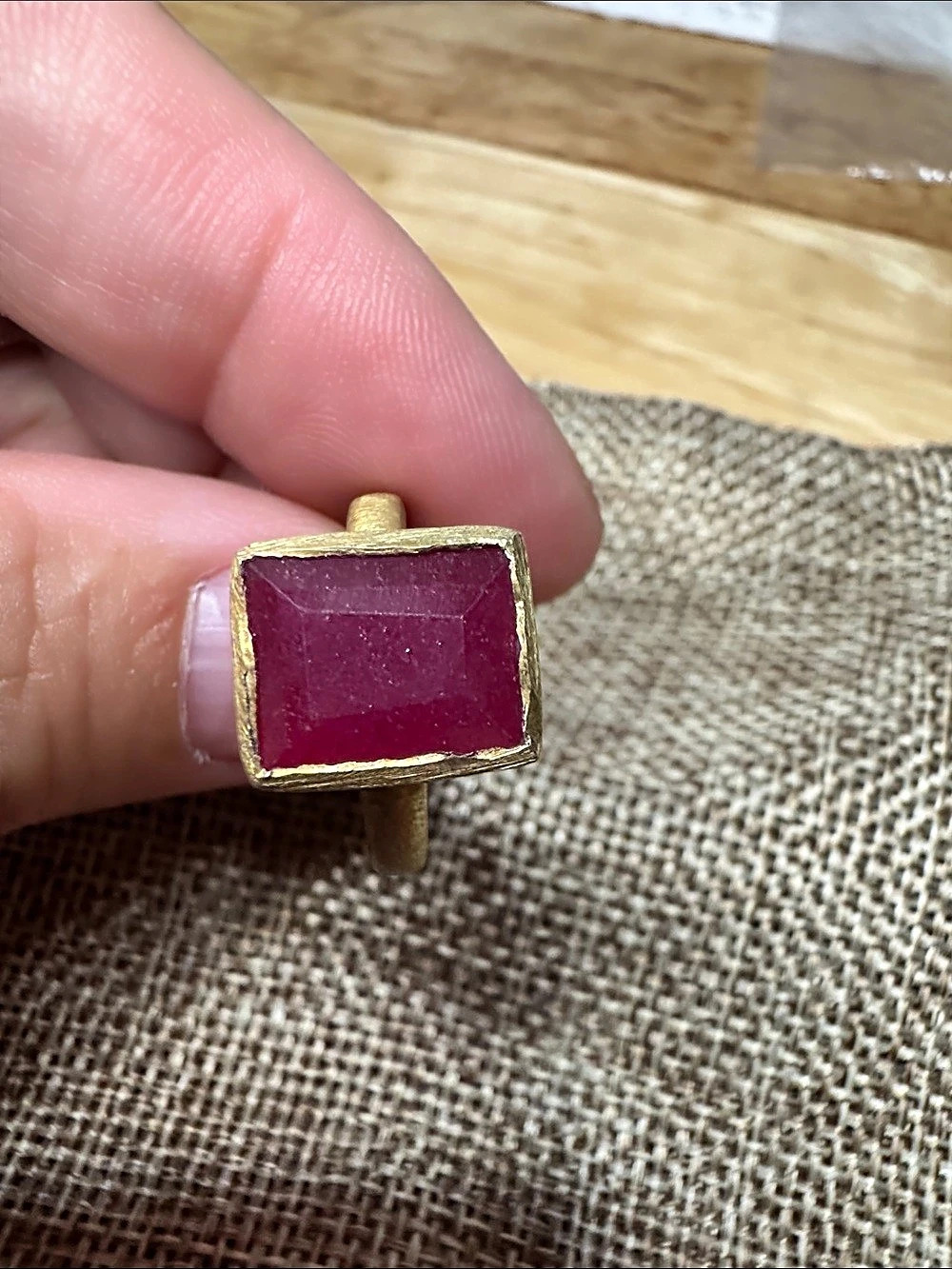 Gold-Tone Red Rectangular Statement Ring